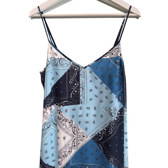 STAUD Dolores Bandana Print Slip Dress Patchwork Blue Capri Midi NWT Medium - Picture 4 of 7